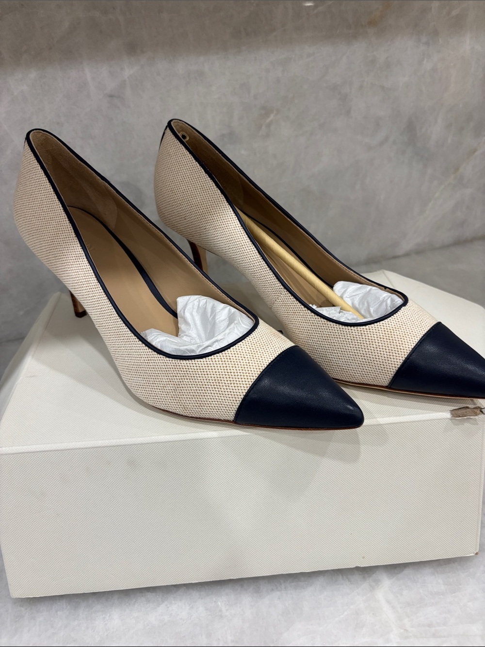 Lauren Ralph Lauren Cream and Black Pointed Toe Pumps